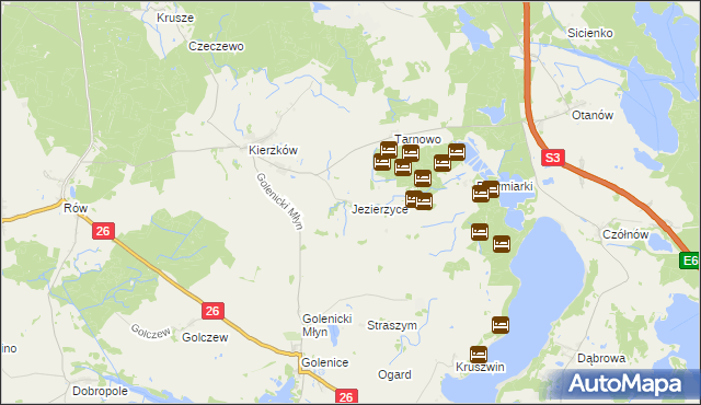 mapa Jezierzyce gmina Myślibórz, Jezierzyce gmina Myślibórz na mapie Targeo