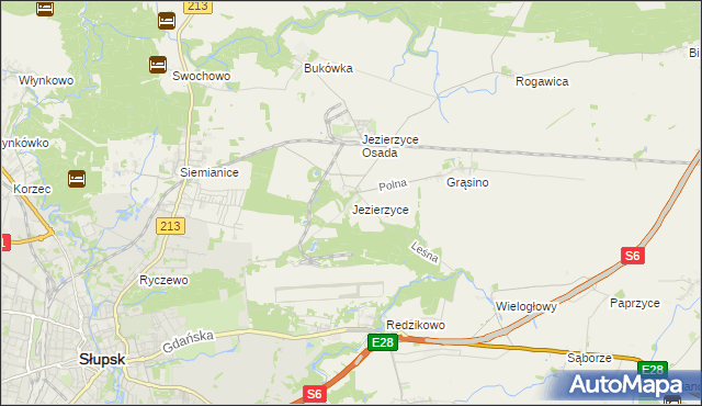 mapa Jezierzyce gmina Słupsk, Jezierzyce gmina Słupsk na mapie Targeo