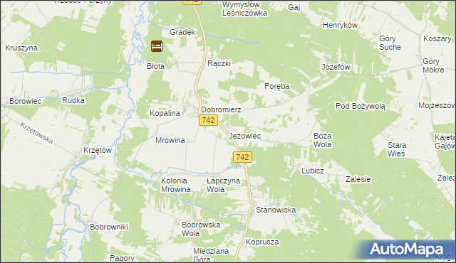 mapa Jeżowiec gmina Kluczewsko, Jeżowiec gmina Kluczewsko na mapie Targeo