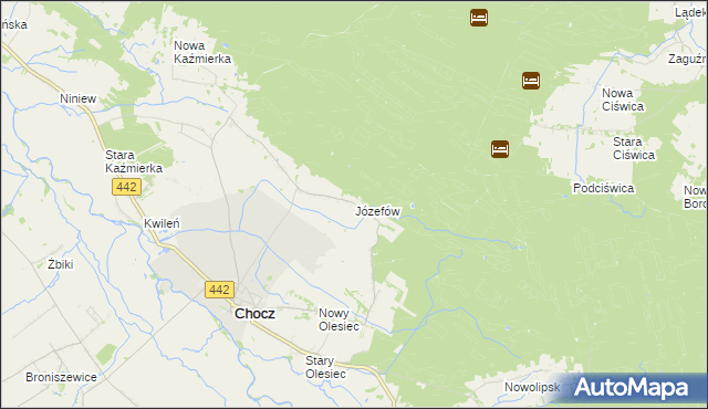 mapa Józefów gmina Chocz, Józefów gmina Chocz na mapie Targeo