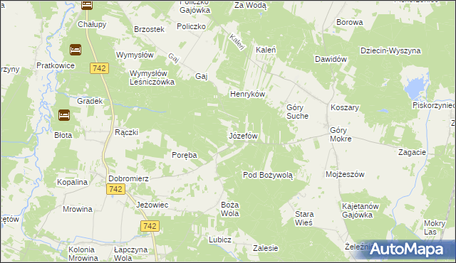 mapa Józefów gmina Przedbórz, Józefów gmina Przedbórz na mapie Targeo