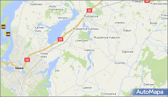 mapa Kałduny gmina Iława, Kałduny gmina Iława na mapie Targeo