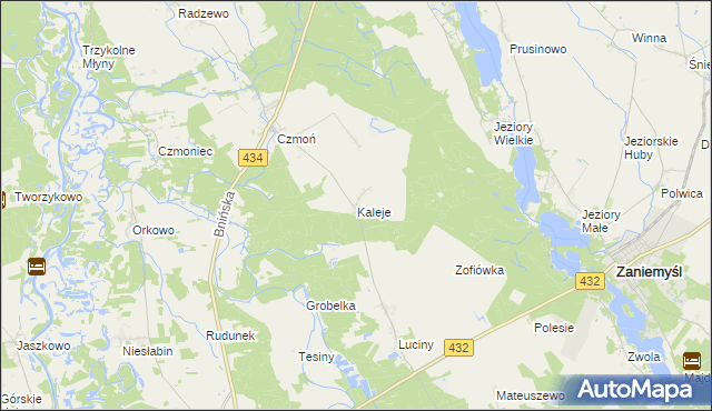 mapa Kaleje gmina Śrem, Kaleje gmina Śrem na mapie Targeo