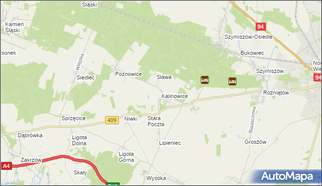 mapa Kalinowice gmina Strzelce Opolskie, Kalinowice gmina Strzelce Opolskie na mapie Targeo