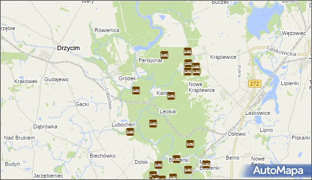 mapa Kaliska gmina Drzycim, Kaliska gmina Drzycim na mapie Targeo