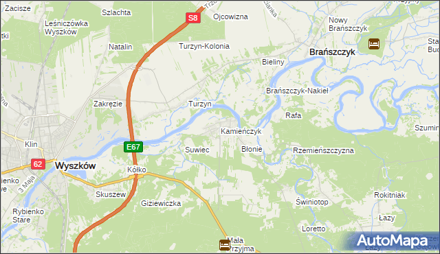 mapa Kamieńczyk gmina Wyszków, Kamieńczyk gmina Wyszków na mapie Targeo