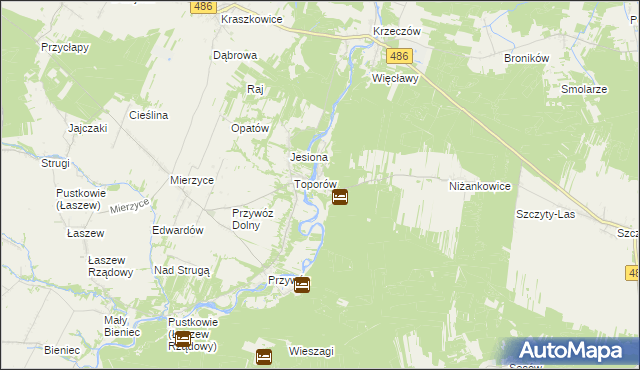 mapa Kamion gmina Wierzchlas, Kamion gmina Wierzchlas na mapie Targeo