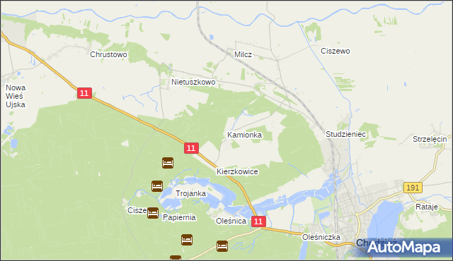 mapa Kamionka gmina Chodzież, Kamionka gmina Chodzież na mapie Targeo