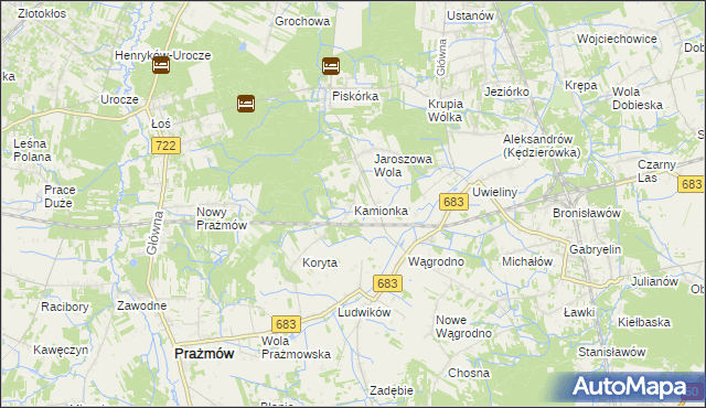 mapa Kamionka gmina Prażmów, Kamionka gmina Prażmów na mapie Targeo