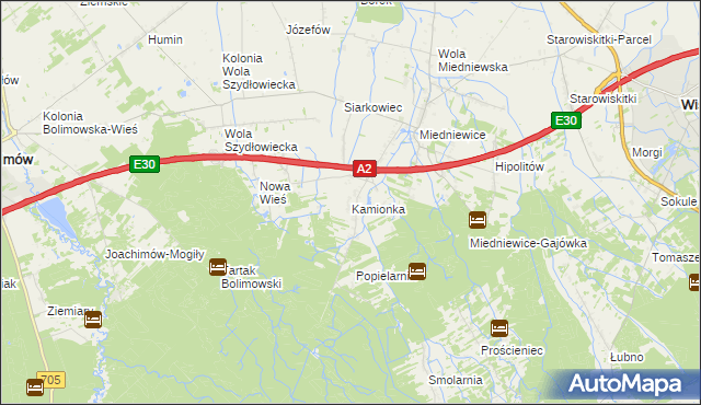 mapa Kamionka gmina Wiskitki, Kamionka gmina Wiskitki na mapie Targeo