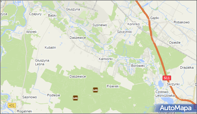 mapa Kamionki gmina Kórnik, Kamionki gmina Kórnik na mapie Targeo