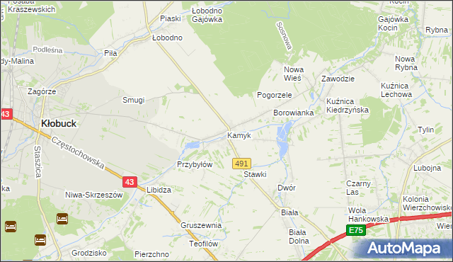 mapa Kamyk gmina Kłobuck, Kamyk gmina Kłobuck na mapie Targeo