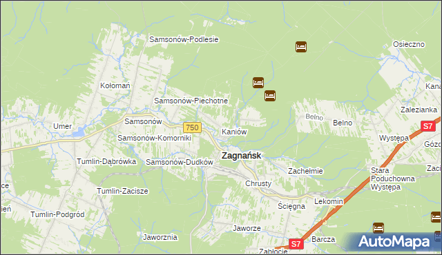 mapa Kaniów gmina Zagnańsk, Kaniów gmina Zagnańsk na mapie Targeo