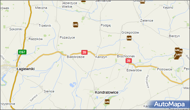 mapa Karczyn gmina Kondratowice, Karczyn gmina Kondratowice na mapie Targeo