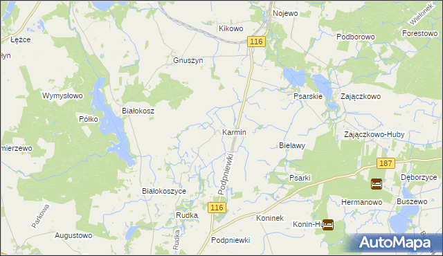 mapa Karmin gmina Pniewy, Karmin gmina Pniewy na mapie Targeo