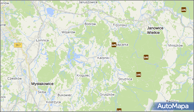 mapa Karpniki gmina Mysłakowice, Karpniki gmina Mysłakowice na mapie Targeo