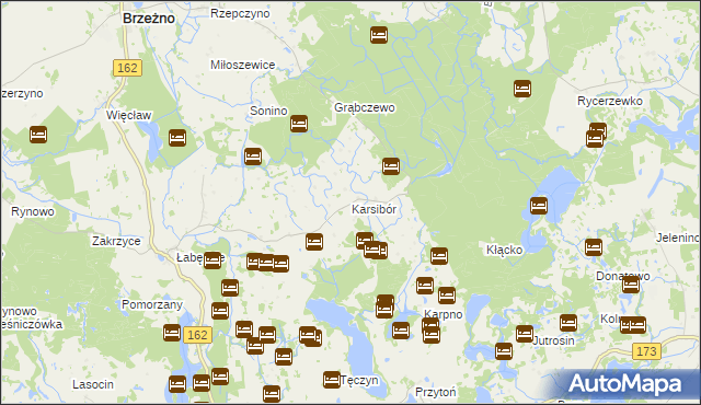 mapa Karsibór gmina Brzeżno, Karsibór gmina Brzeżno na mapie Targeo