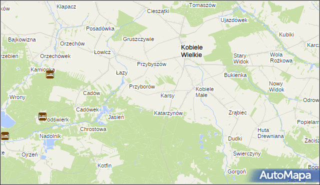mapa Karsy gmina Kobiele Wielkie, Karsy gmina Kobiele Wielkie na mapie Targeo