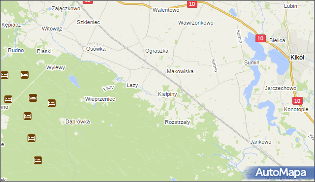 mapa Kiełpiny gmina Czernikowo, Kiełpiny gmina Czernikowo na mapie Targeo