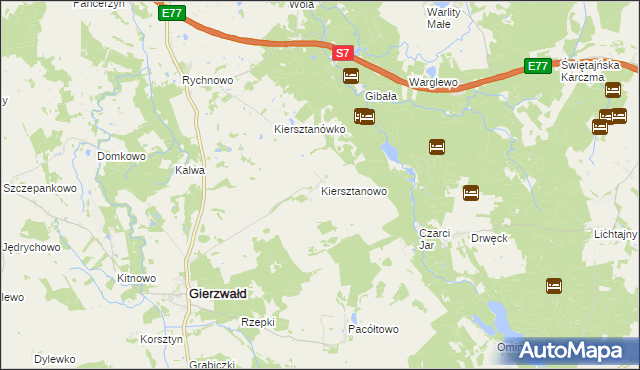 mapa Kiersztanowo gmina Grunwald, Kiersztanowo gmina Grunwald na mapie Targeo