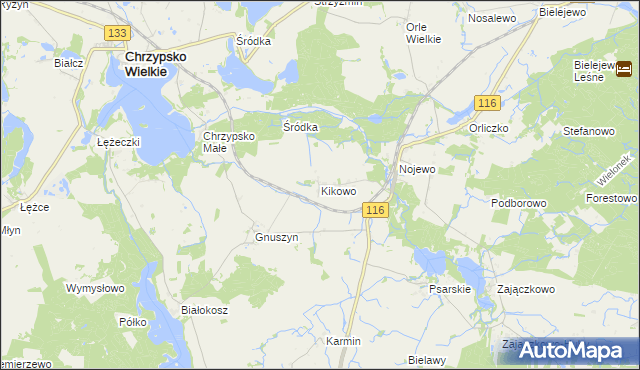 mapa Kikowo gmina Pniewy, Kikowo gmina Pniewy na mapie Targeo