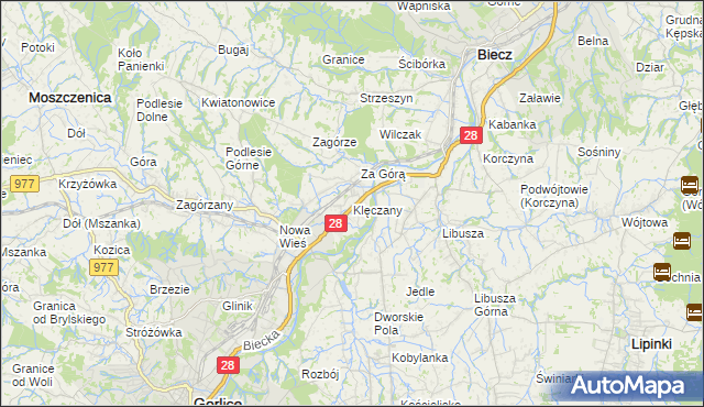 mapa Klęczany gmina Gorlice, Klęczany gmina Gorlice na mapie Targeo