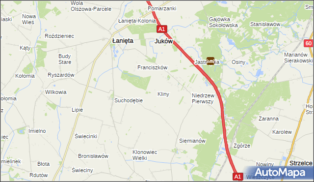 mapa Kliny gmina Łanięta, Kliny gmina Łanięta na mapie Targeo