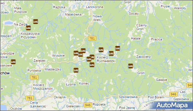 mapa Kocierz Rychwałdzki, Kocierz Rychwałdzki na mapie Targeo