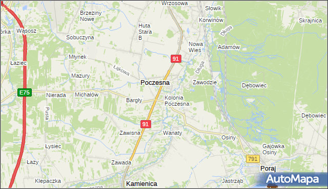 mapa Kolonia Poczesna, Kolonia Poczesna na mapie Targeo
