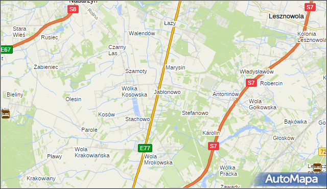 mapa Kolonia Warszawska gmina Lesznowola, Kolonia Warszawska gmina Lesznowola na mapie Targeo