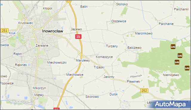 mapa Komaszyce gmina Inowrocław, Komaszyce gmina Inowrocław na mapie Targeo