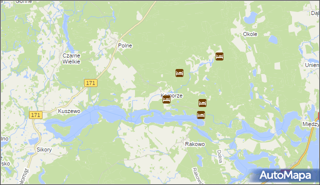 mapa Komorze gmina Borne Sulinowo, Komorze gmina Borne Sulinowo na mapie Targeo