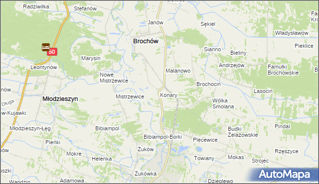 mapa Konary gmina Brochów, Konary gmina Brochów na mapie Targeo