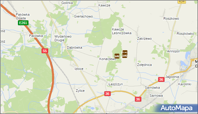 mapa Konarzewo gmina Rawicz, Konarzewo gmina Rawicz na mapie Targeo