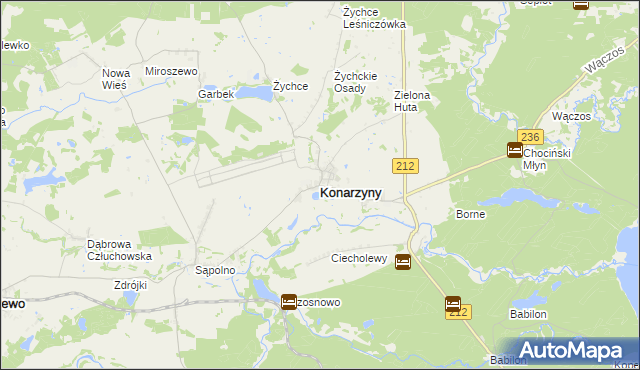 mapa Konarzyny powiat chojnicki, Konarzyny powiat chojnicki na mapie Targeo