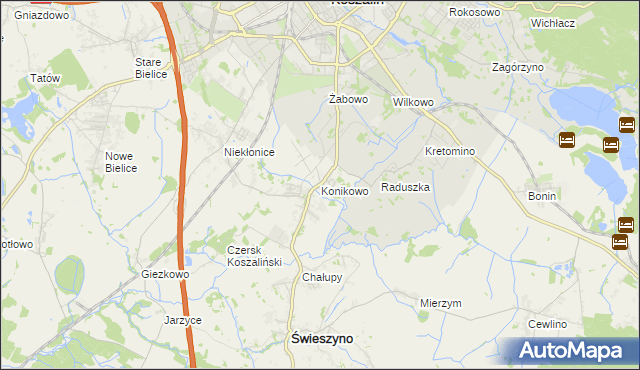 mapa Konikowo gmina Świeszyno, Konikowo gmina Świeszyno na mapie Targeo