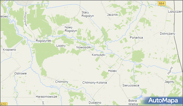mapa Koniuszki gmina Nowy Dwór, Koniuszki gmina Nowy Dwór na mapie Targeo