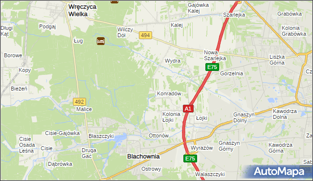 mapa Konradów gmina Blachownia, Konradów gmina Blachownia na mapie Targeo