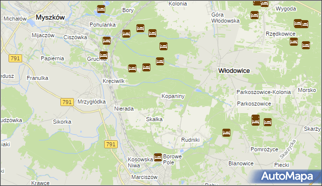 mapa Kopaniny gmina Włodowice, Kopaniny gmina Włodowice na mapie Targeo