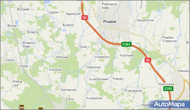 mapa Kopaszyn gmina Prusice, Kopaszyn gmina Prusice na mapie Targeo