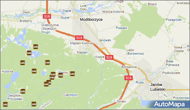 mapa Kopce gmina Janów Lubelski, Kopce gmina Janów Lubelski na mapie Targeo
