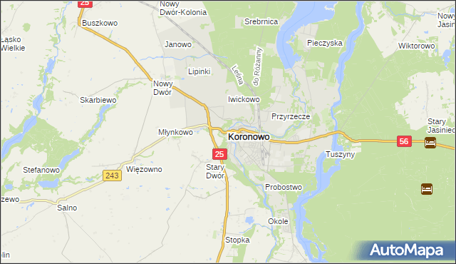 mapa Koronowo powiat bydgoski, Koronowo powiat bydgoski na mapie Targeo