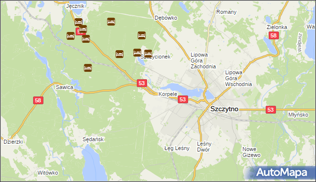 mapa Korpele, Korpele na mapie Targeo