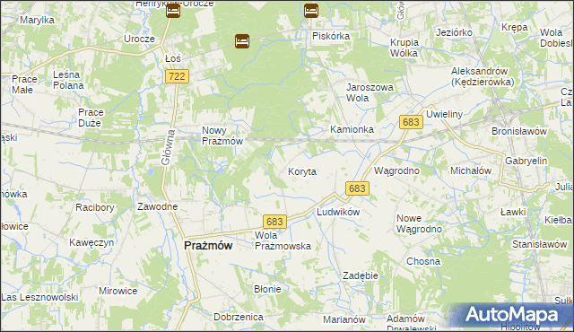 mapa Koryta gmina Prażmów, Koryta gmina Prażmów na mapie Targeo