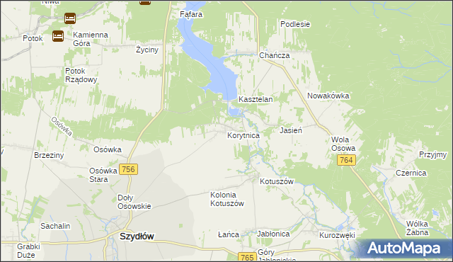 mapa Korytnica gmina Szydłów, Korytnica gmina Szydłów na mapie Targeo