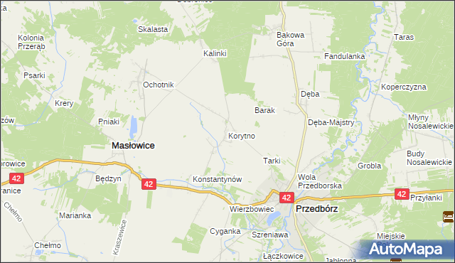 mapa Korytno gmina Masłowice, Korytno gmina Masłowice na mapie Targeo