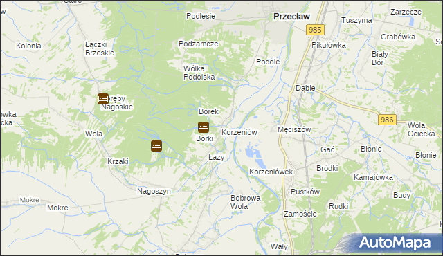 mapa Korzeniów gmina Żyraków, Korzeniów gmina Żyraków na mapie Targeo