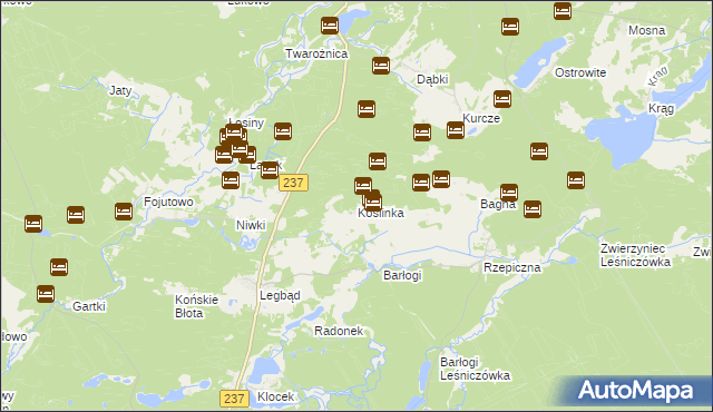 mapa Koślinka gmina Tuchola, Koślinka gmina Tuchola na mapie Targeo