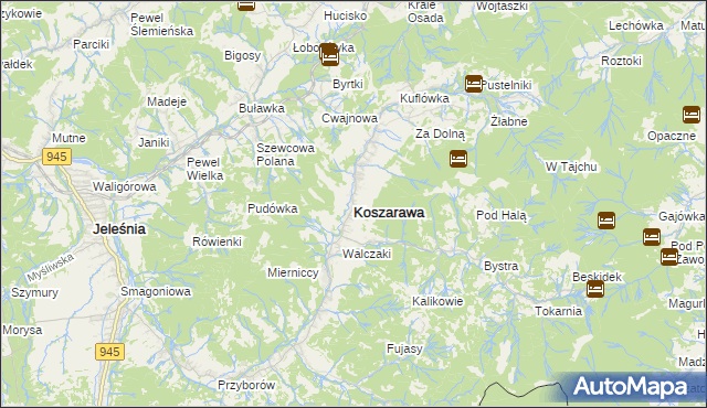 mapa Koszarawa, Koszarawa na mapie Targeo