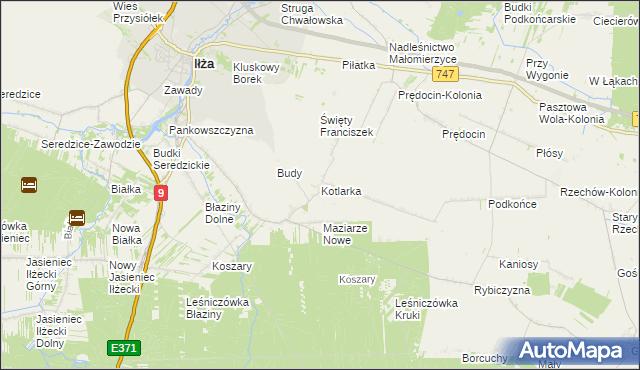 mapa Kotlarka gmina Iłża, Kotlarka gmina Iłża na mapie Targeo